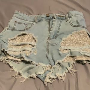 Shiny jean shorts